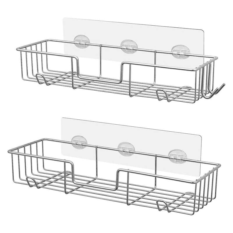 Shower Caddy Shelf with Hooks,no Drilling for Bathroom , 2 Pack