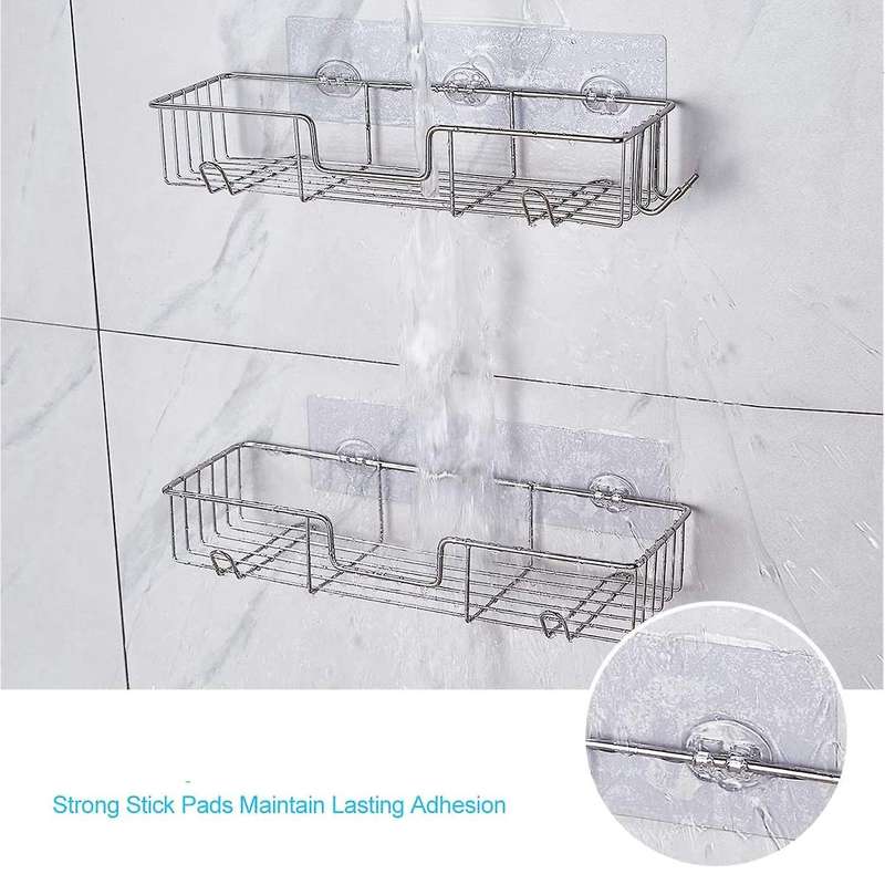 Shower Caddy Shelf with Hooks,no Drilling for Bathroom , 2 Pack