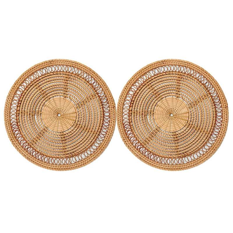 2x Home Woven Wall Basket Natural Boho Home Decor Decorative Rattan