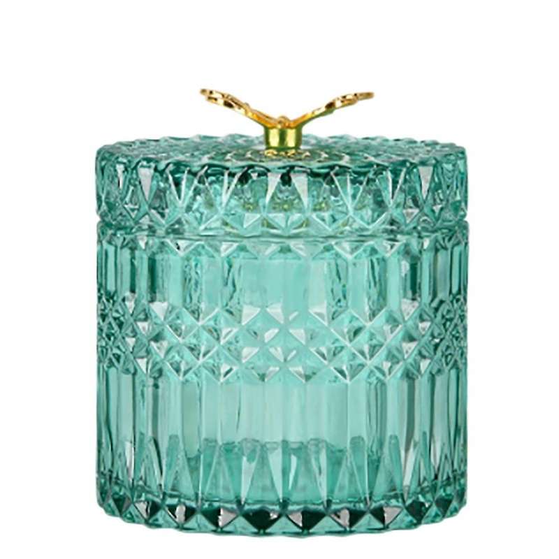 Nordic Gold Butterfly Glass Covered Jewelry Box Candy Snack Jar(b)