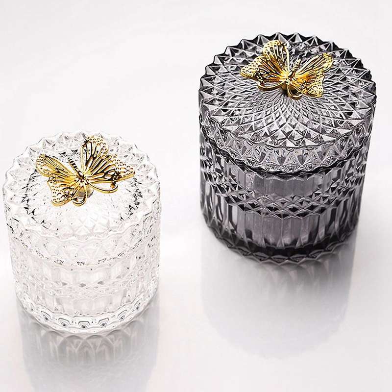 Nordic Gold Butterfly Glass Covered Jewelry Box Candy Snack Jar(b)