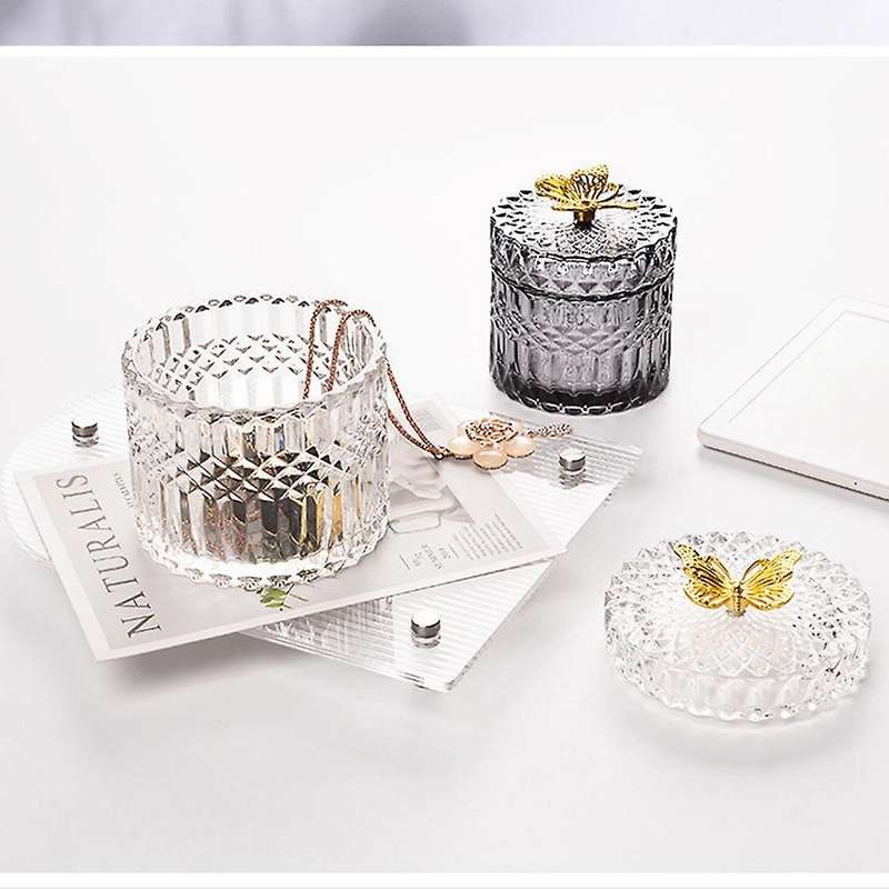Nordic Gold Butterfly Glass Covered Jewelry Box Candy Snack Jar(a)