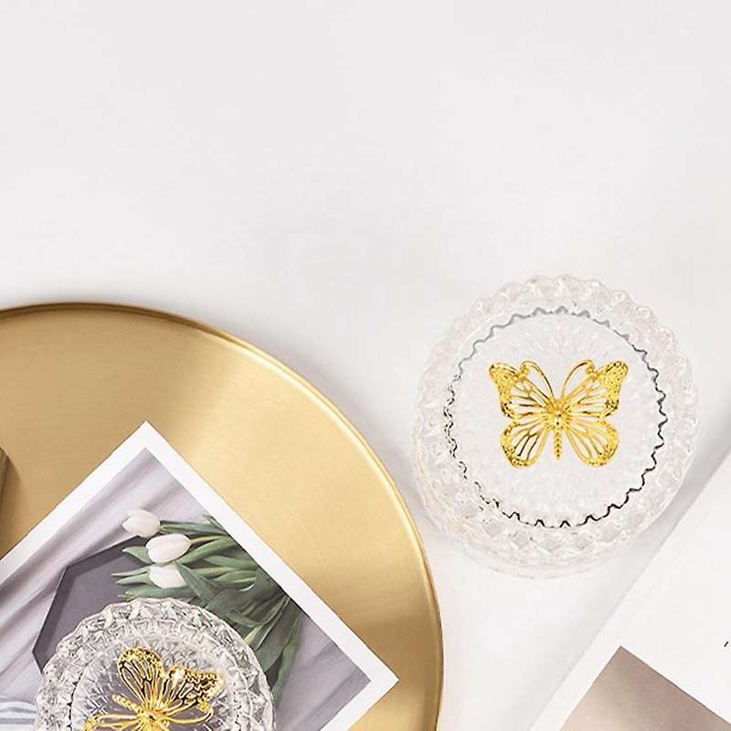 Nordic Gold Butterfly Glass Covered Jewelry Box Candy Snack Jar(a)