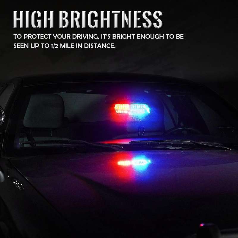 Red and Blue 16 Led Law Warning Strobe Lights with Suction Cups