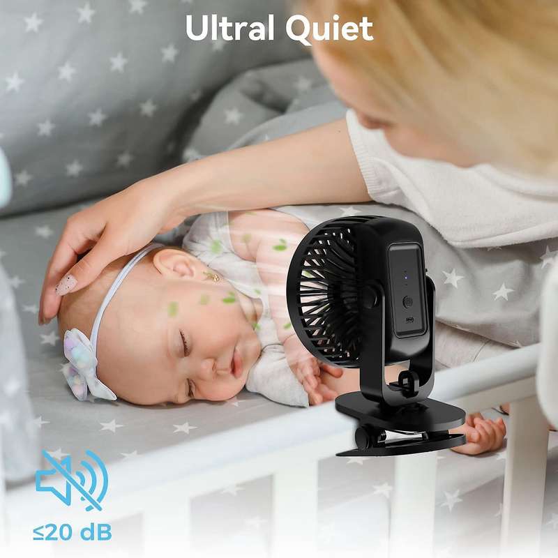 Usb Desk Fan,rechargeable Clip On Stroller Fan,23 Hours Black