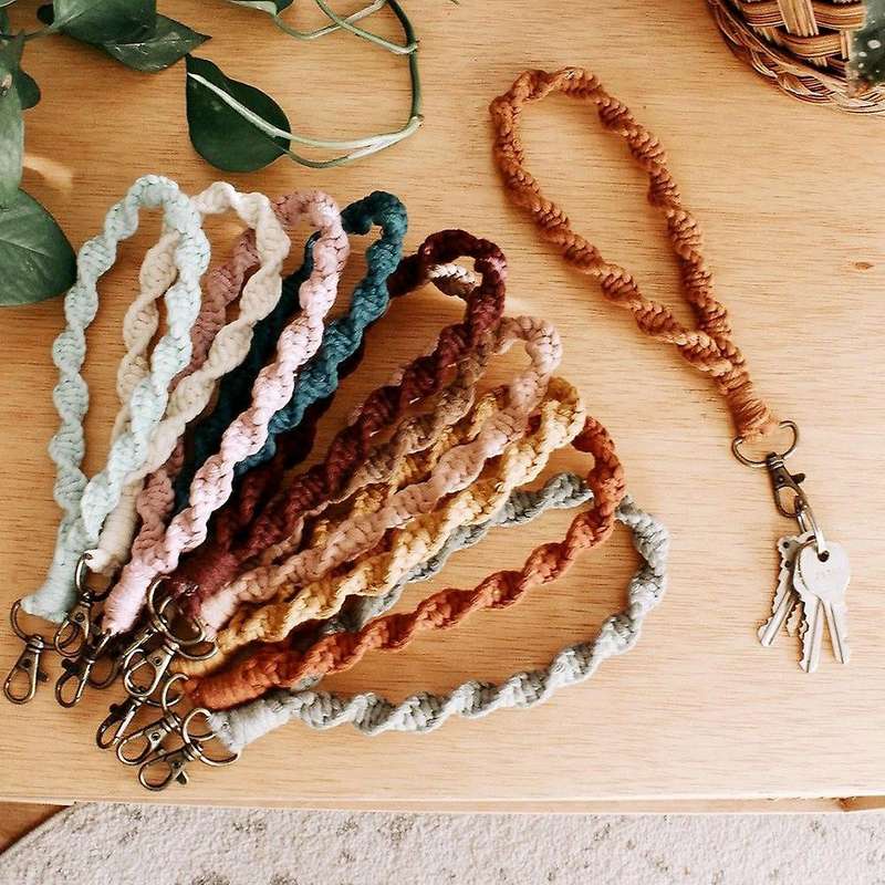 11 Pieces Womens Boho Macrame Keychain Wristlet Bracelet