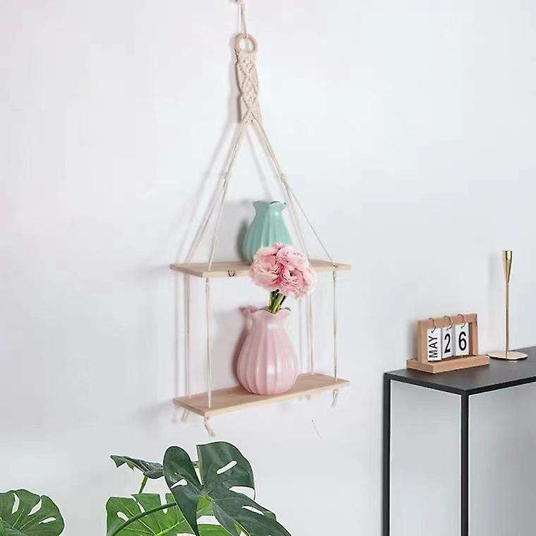 1pcs Wall Shelf 2 Tier Cotton Rope Floating Shelves for Bedroom