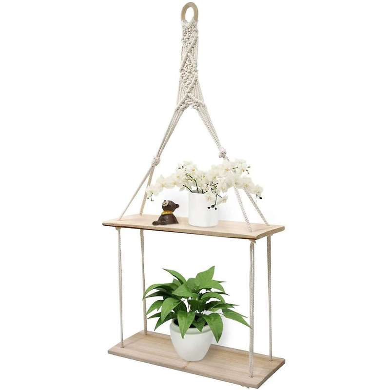 1pcs Wall Shelf 2 Tier Cotton Rope Floating Shelves for Bedroom