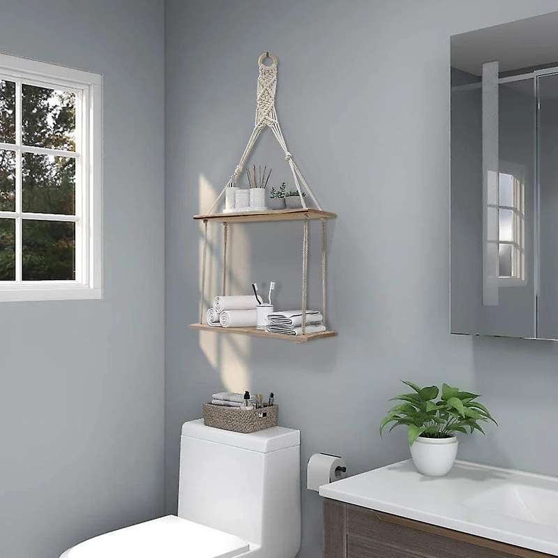 1pcs Wall Shelf 2 Tier Cotton Rope Floating Shelves for Bedroom
