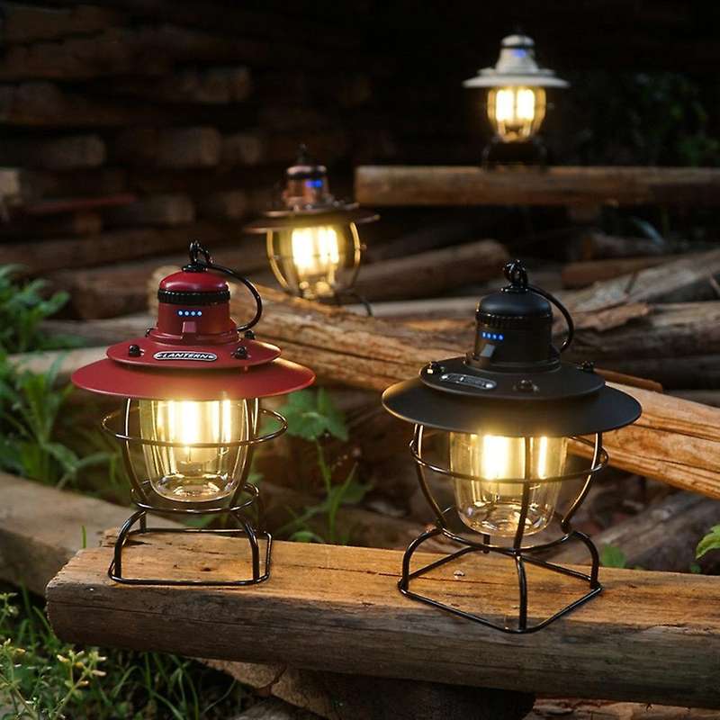 Portable Retro Camping Lantern Rechargeable Hanging Tent Light,red