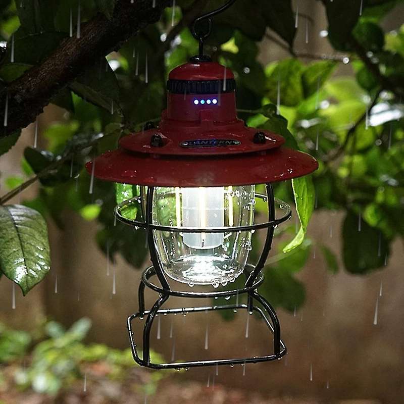 Portable Retro Camping Lantern Rechargeable Hanging Tent Light,red