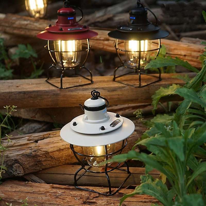 Portable Retro Camping Lantern Rechargeable Hanging Tent Light,red