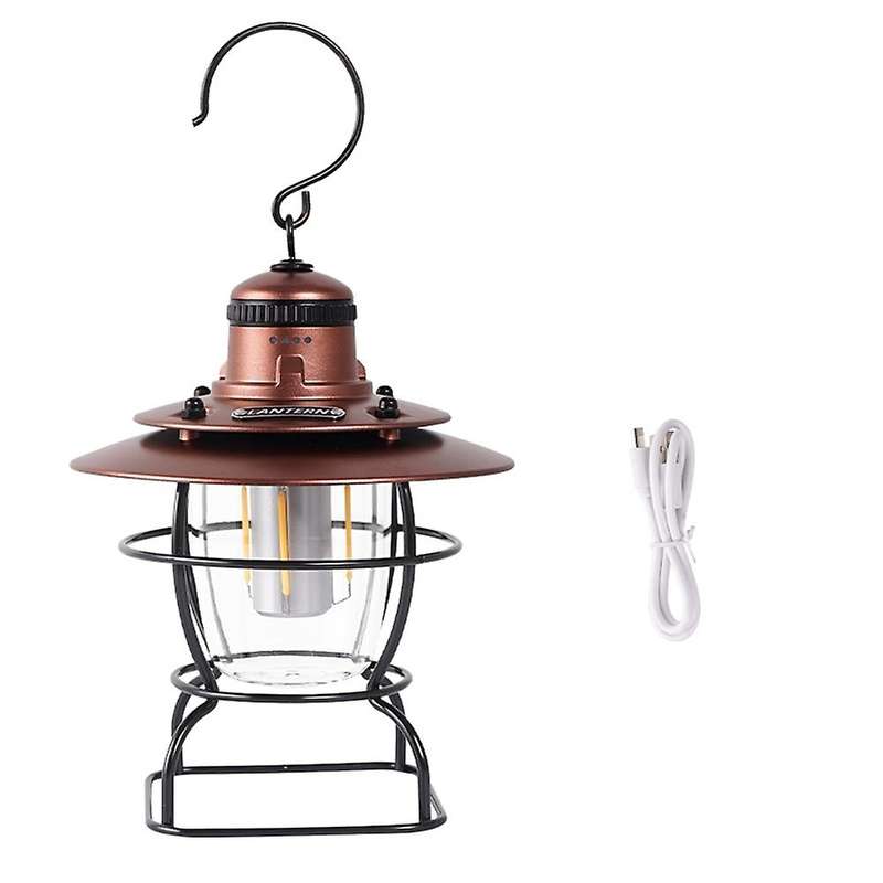Portable Retro Camping Lantern Rechargeable Hanging Tent Light,bronze