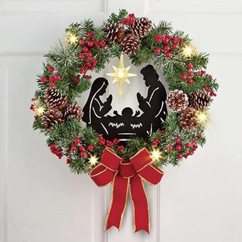Lighted Nativity Scene Wreath with Led Light Battery for Christmas