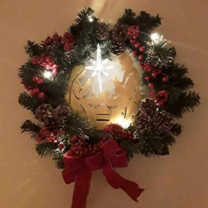 Lighted Nativity Scene Wreath with Led Light Battery for Christmas