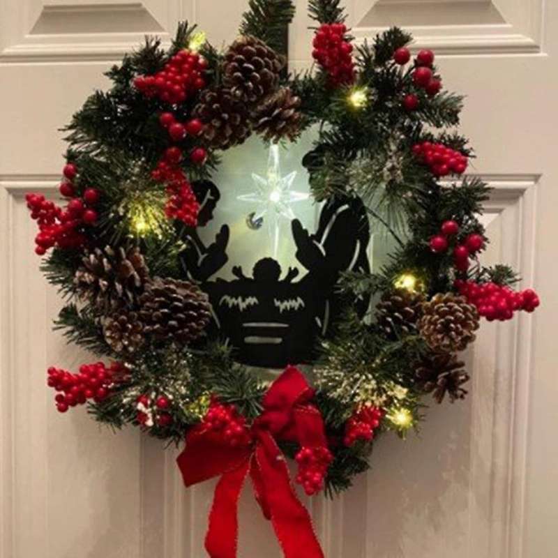 Lighted Nativity Scene Wreath with Led Light Battery for Christmas