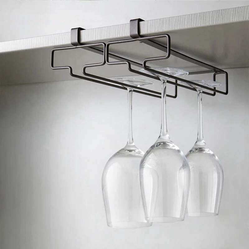 Set Of 4 Wine Glass Holder Under Cabinet Hanging Glass Rack, Brown