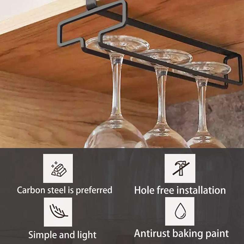 Set Of 4 Wine Glass Holder Under Cabinet Hanging Glass Rack, Brown