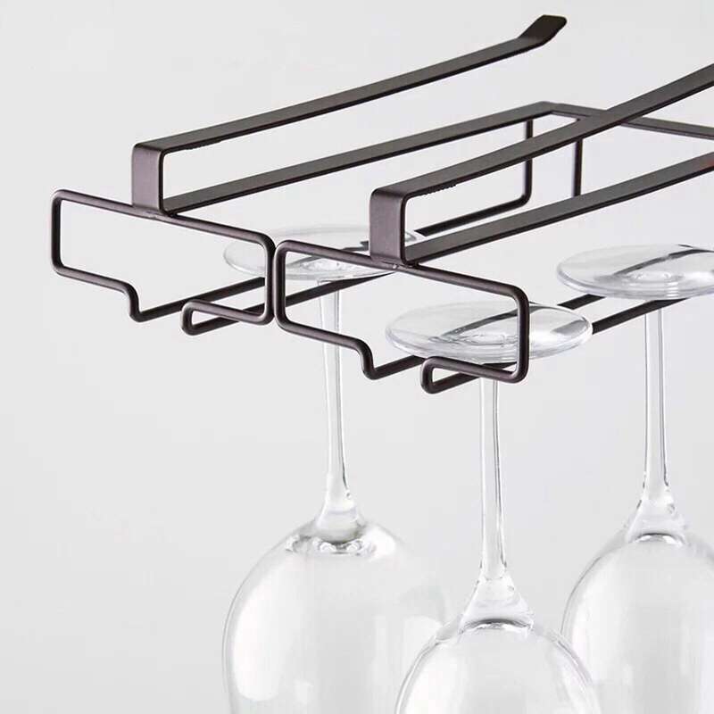 Set Of 4 Wine Glass Holder Under Cabinet Hanging Glass Rack, Brown