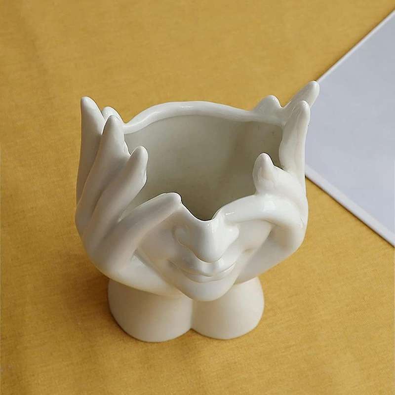 Ceramic Human Face Flower Vase Human Head Abstract Flower Pot (s)