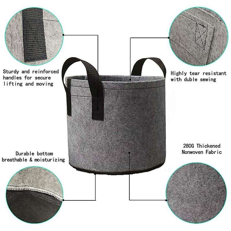 5-pack 7 Gallon Grow Bags Planting Pots with Strap Handles (grey)