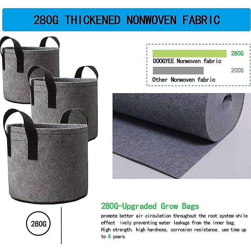 5-pack 7 Gallon Grow Bags Planting Pots with Strap Handles (grey)