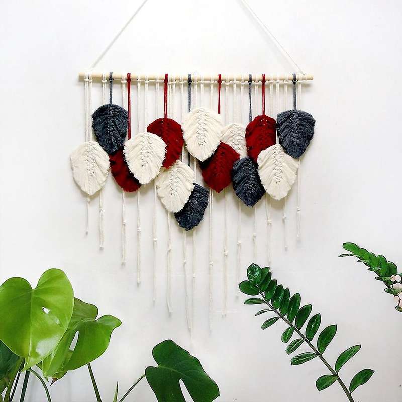 Boho Woven Leaf Tassels Tapestry Backdrop Home Art Decoration, A
