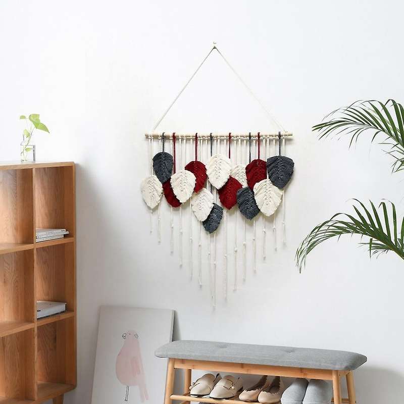 Boho Woven Leaf Tassels Tapestry Backdrop Home Art Decoration, A