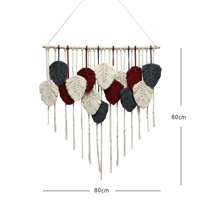 Boho Woven Leaf Tassels Tapestry Backdrop Home Art Decoration, A