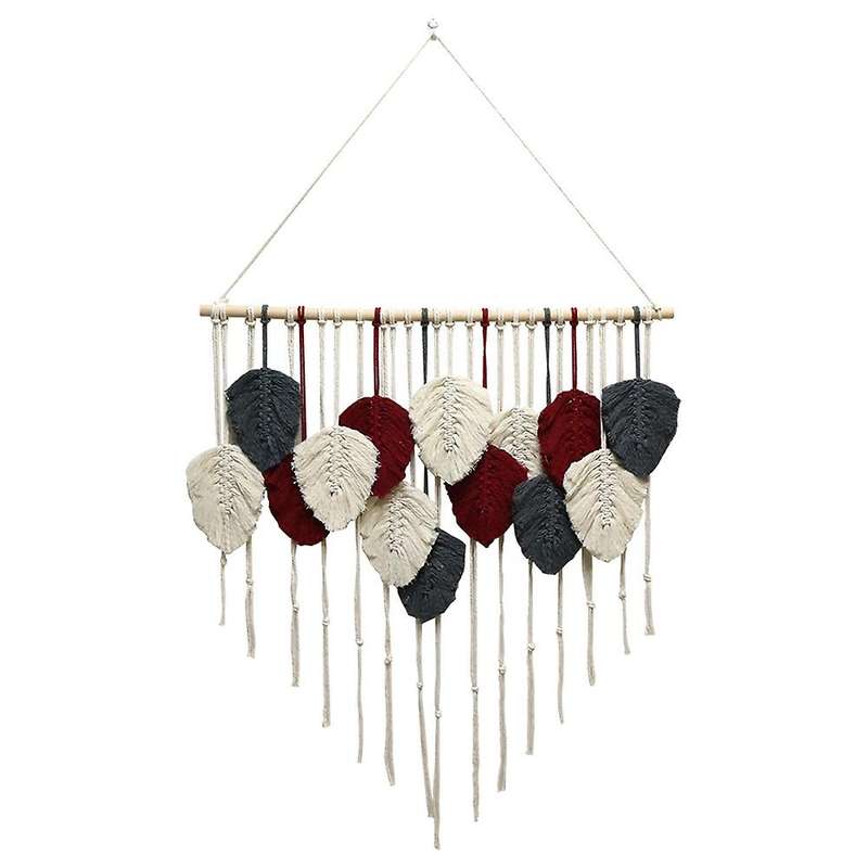 Boho Woven Leaf Tassels Tapestry Backdrop Home Art Decoration, A