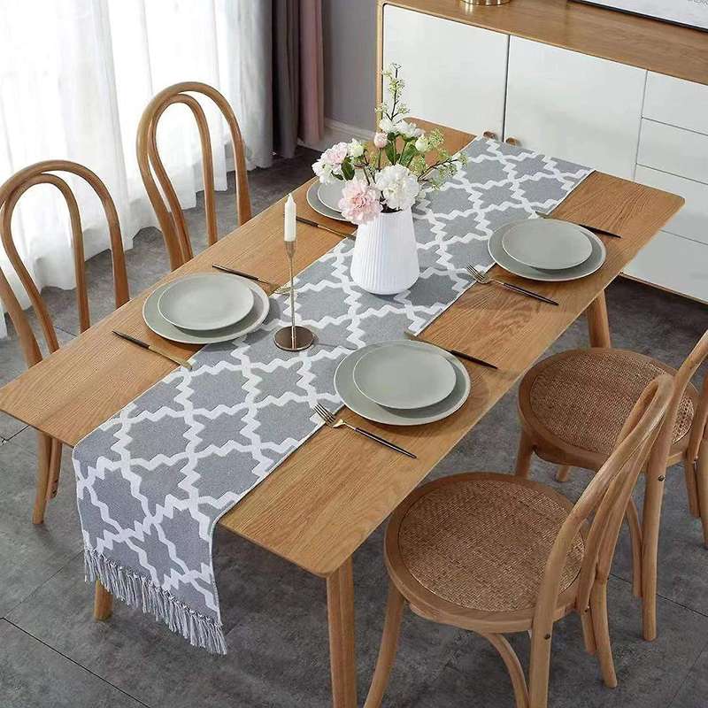 12x78 Inch Moroccan Fringe Table Runner, Reversible Handmade, Boho