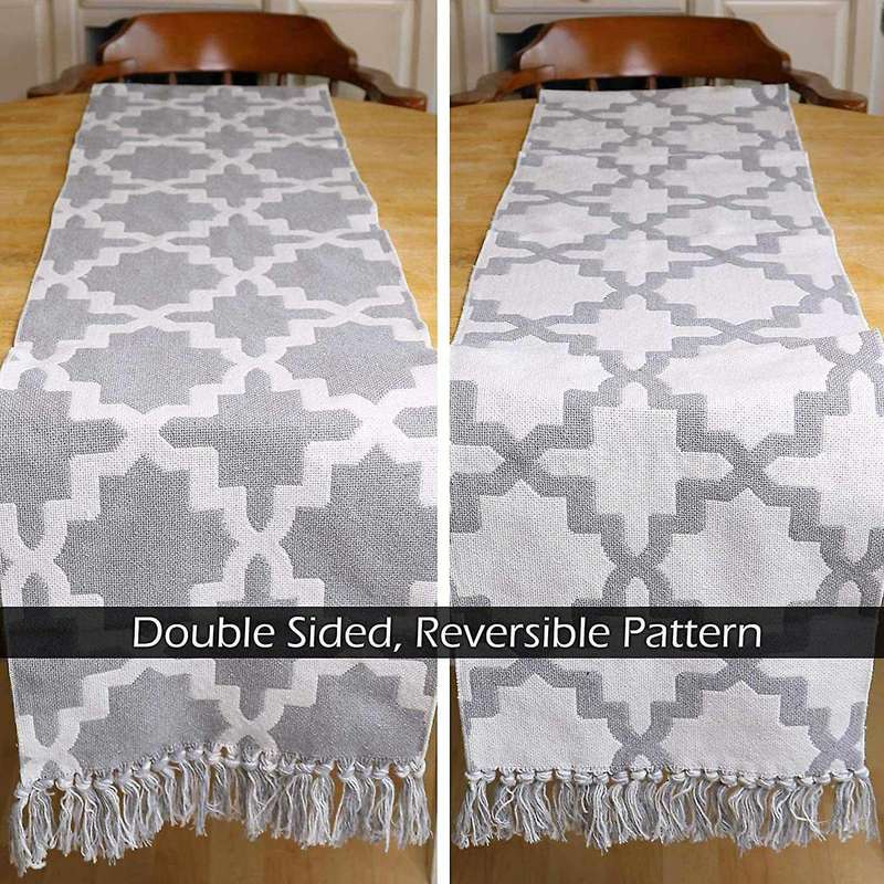 12x78 Inch Moroccan Fringe Table Runner, Reversible Handmade, Boho