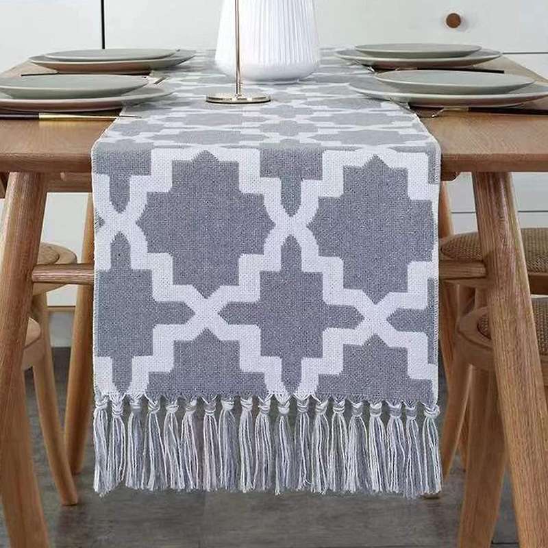 12x78 Inch Moroccan Fringe Table Runner, Reversible Handmade, Boho