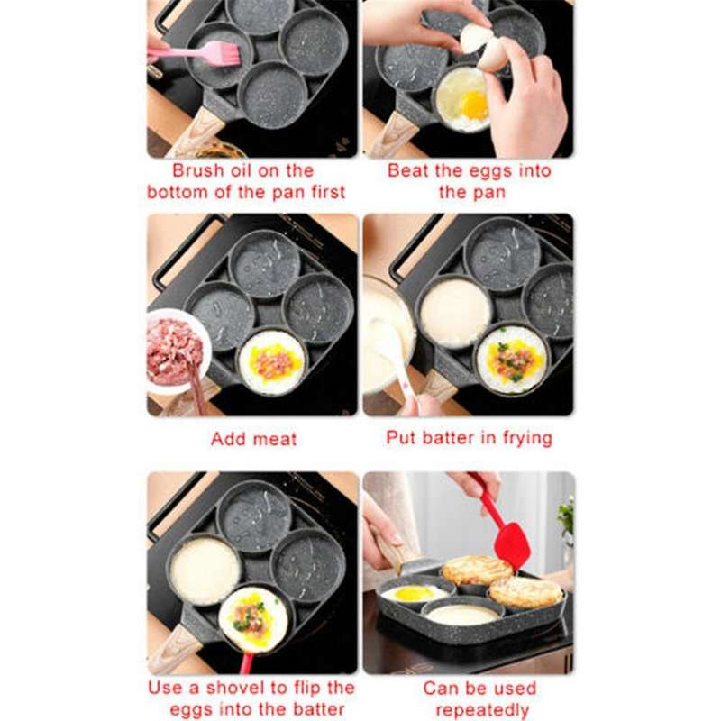 2 Hole Frying Pot Thickened Omelet Pan Black Non-stick Egg Steak Ham