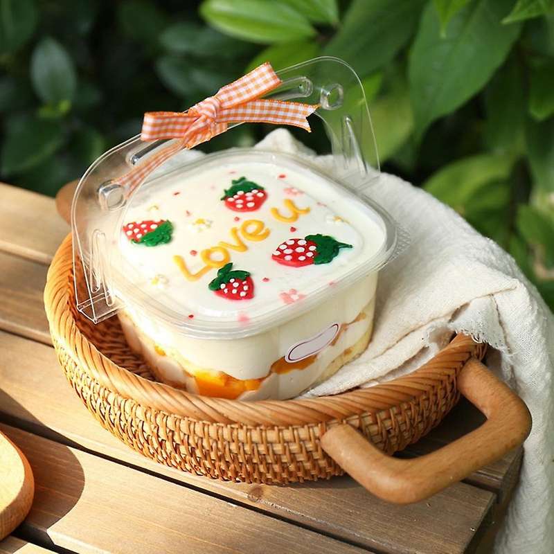 50pcs Transparent Dessert Box with Handle Cupcake Transparent