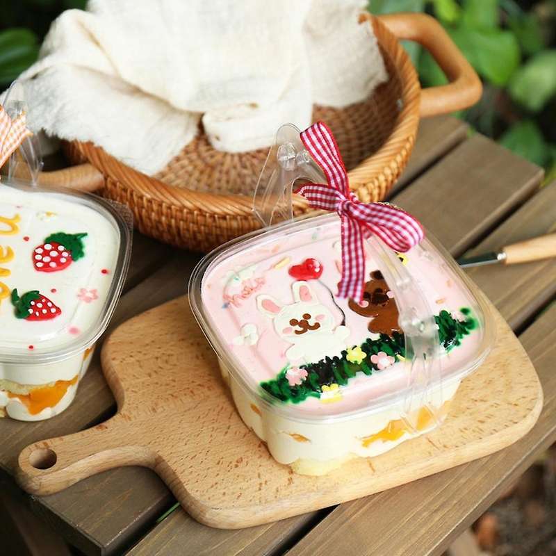 50pcs Transparent Dessert Box with Handle Cupcake Transparent