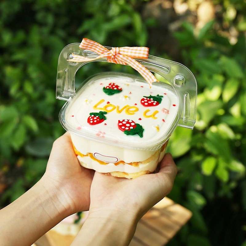 50pcs Transparent Dessert Box with Handle Cupcake Transparent