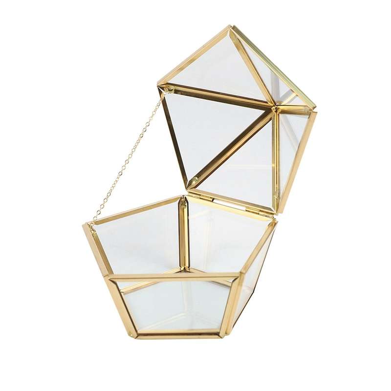 2x Glass Ring Box Wedding Case Immortal Flower Glass Cover Creative