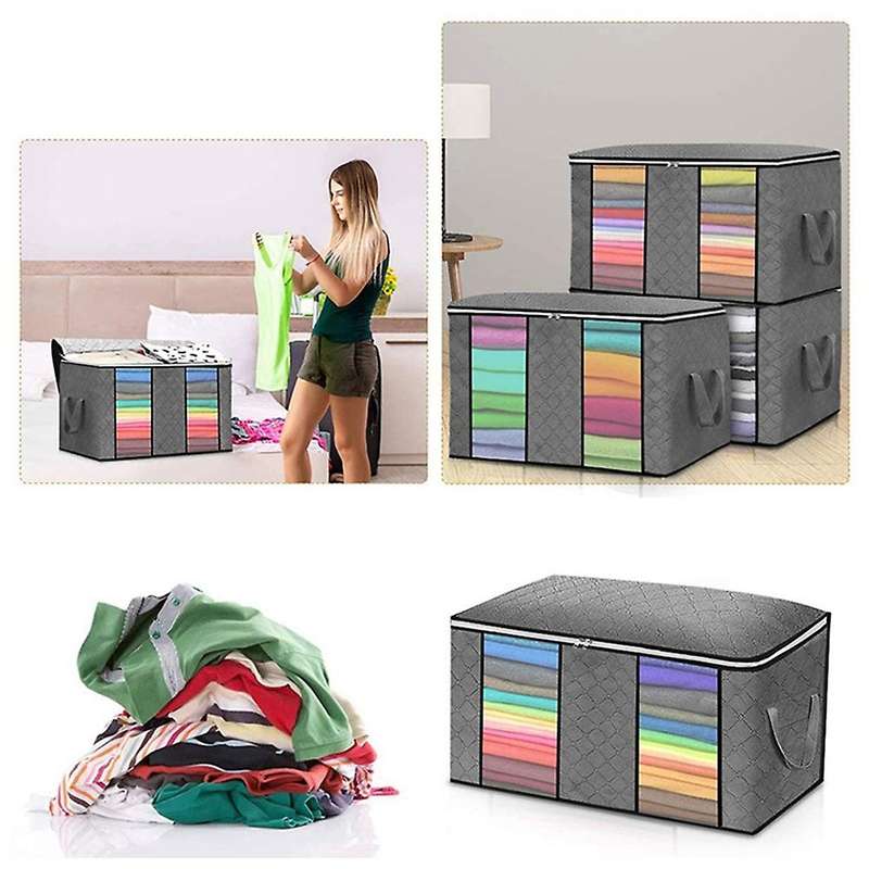 4pcs/set Foldable Clothes Quilt Storage Bags Organizer Box Grey