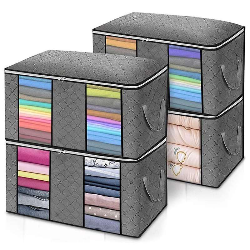4pcs/set Foldable Clothes Quilt Storage Bags Organizer Box Grey