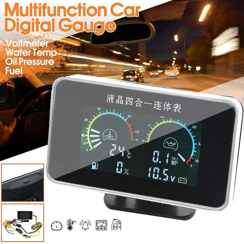 4in 1 Lcd Multifunction Car Digital Water Temp Oil Pressure Fuel