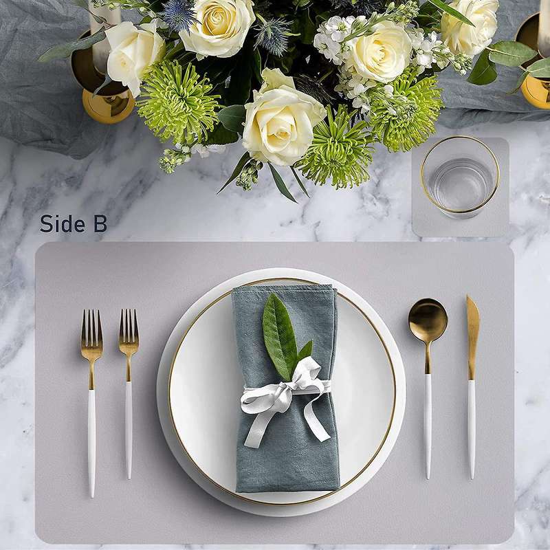 Placemats Leather and Coasters, Double-sided Pu Mats (blue/grey)