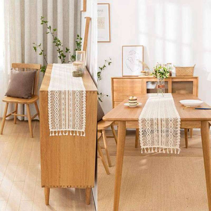 Cream Crochet Lace Macrame Table Runner for Wedding Table Decoration
