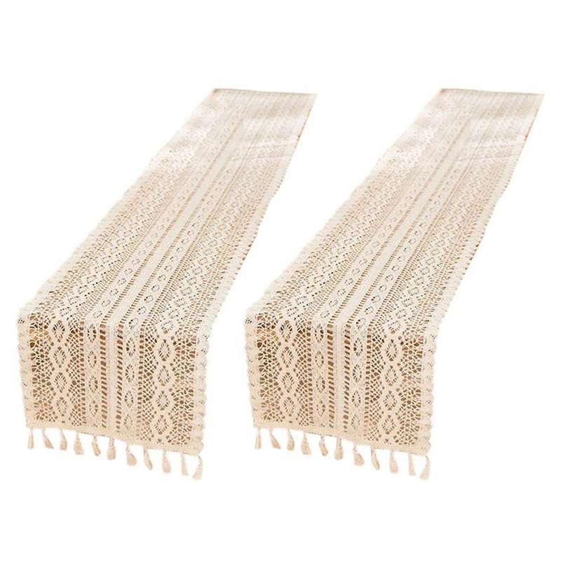 Cream Crochet Lace Macrame Table Runner for Wedding Table Decoration
