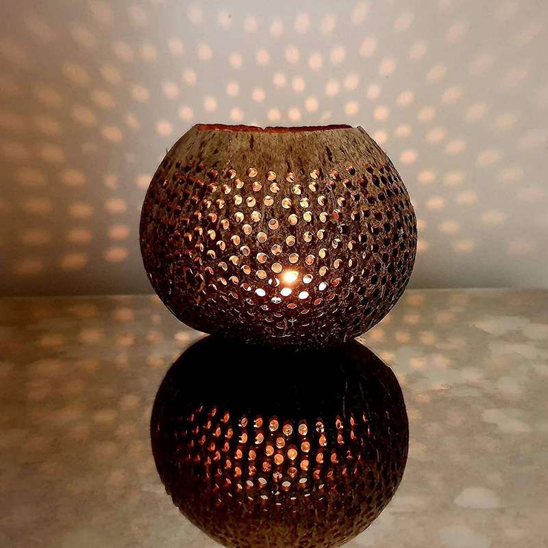 Coconut Shell Wood Candle Holders (set Of 3) with Coconut Scented