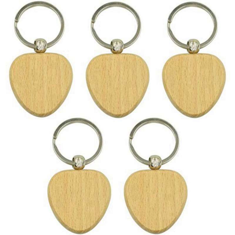50pcs Blank Heart-shaped Wooden Key Chain Diy Wood Keychains Key Tags