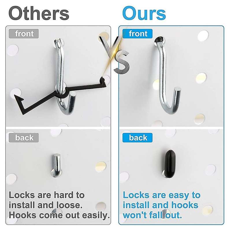 60 Assorted Premium Metal Pegboard Hooks to Secure Hooks In Place