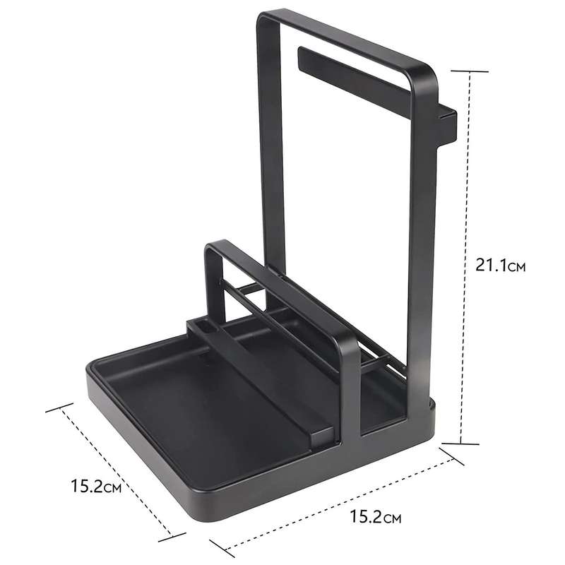 Pot Lid Holder Multipurpose Lid and Spoon Rest Pad Tray Black