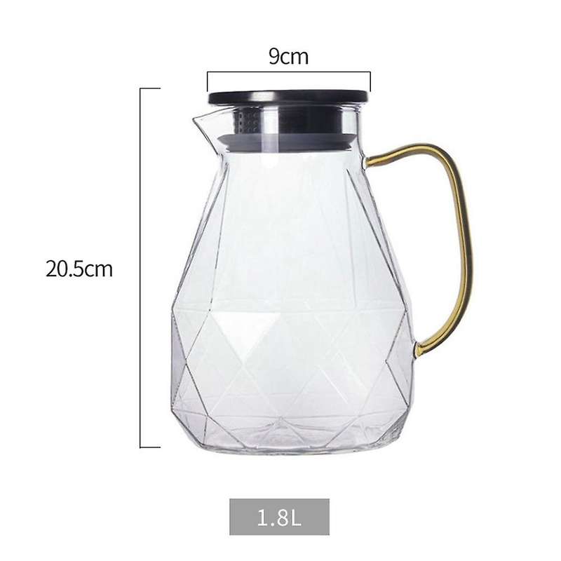 Glass Pitcher 1800ml with Lid, Diamond Pattern, for Hot/cold Water