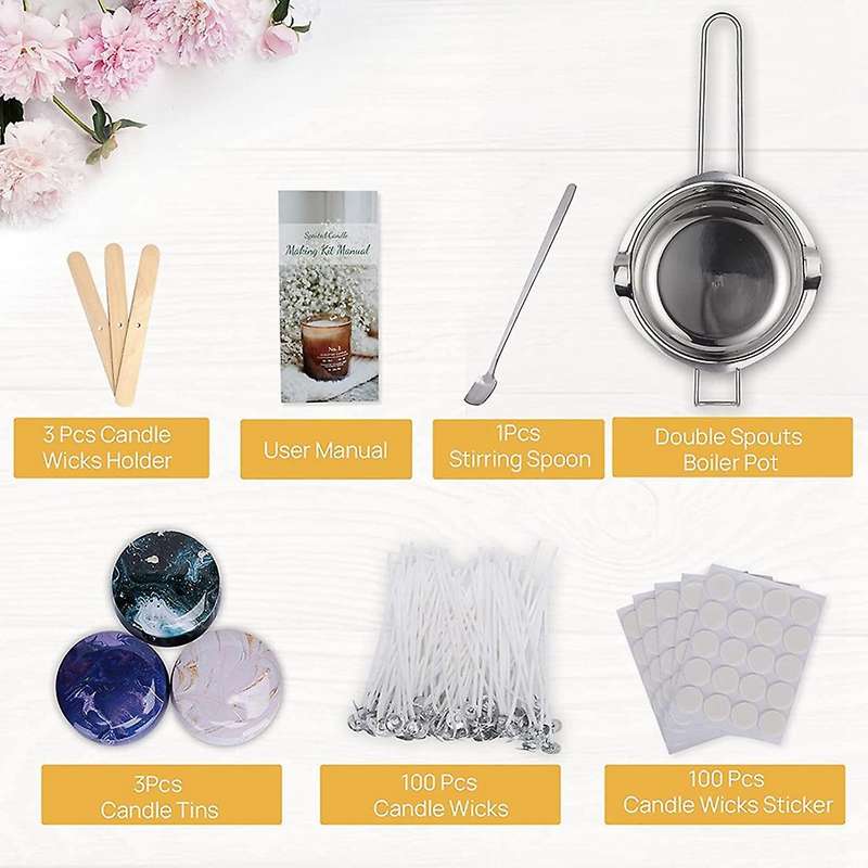 Candle Making Kit, Beginners Kit Wax Melting Pot, 3pcs Tins